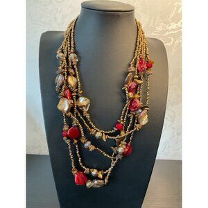 Boho Chic Multilayer Sea Bead Necklace With Sea Shell Chunks